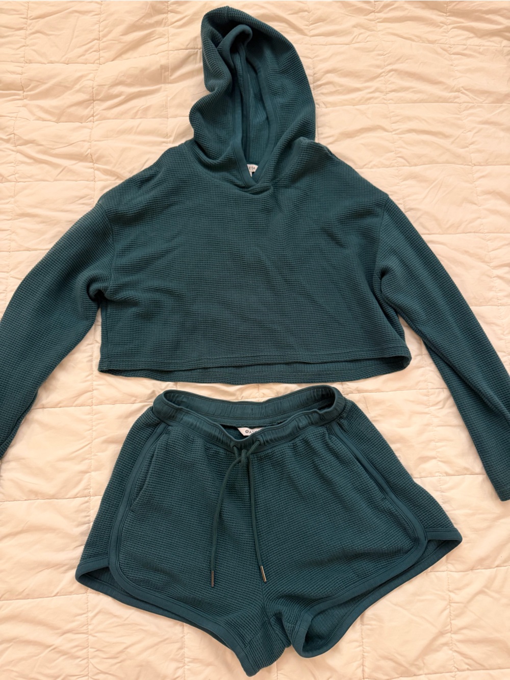 Athleta forest green waffle lounge set